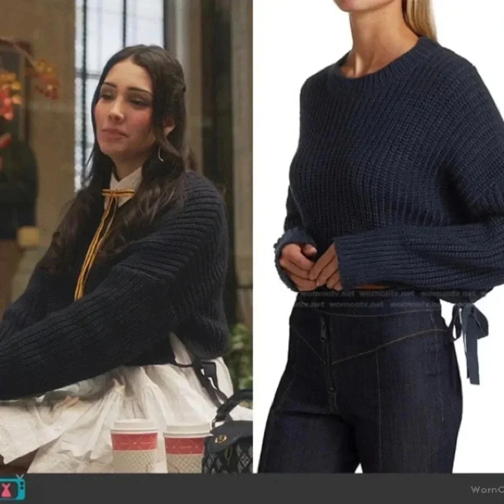 CINQ À SEPT NWT Eddie Cropped Slouchy Side Tie Knit Sweater Crop S - Picture 2 of 11